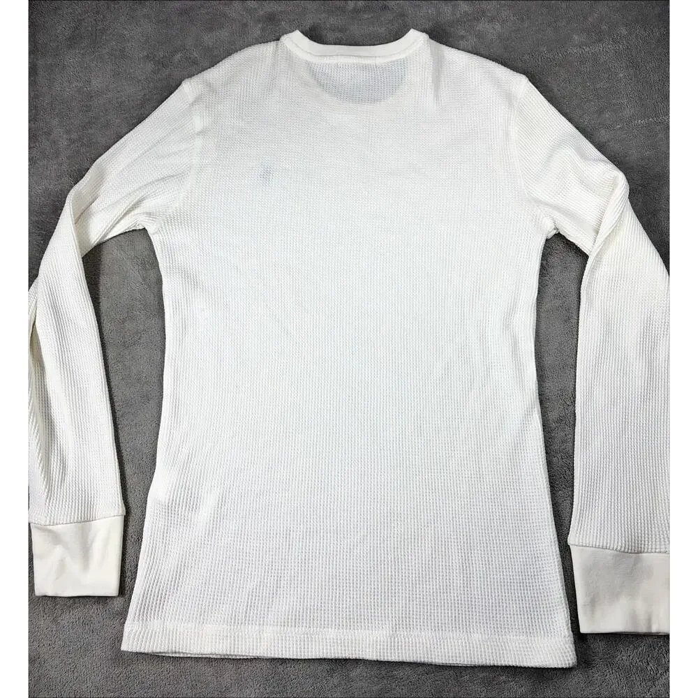 Polo Ralph Lauren Men's Sz M Long Sleeve Shirt White Thermal Waffle Knit Logo